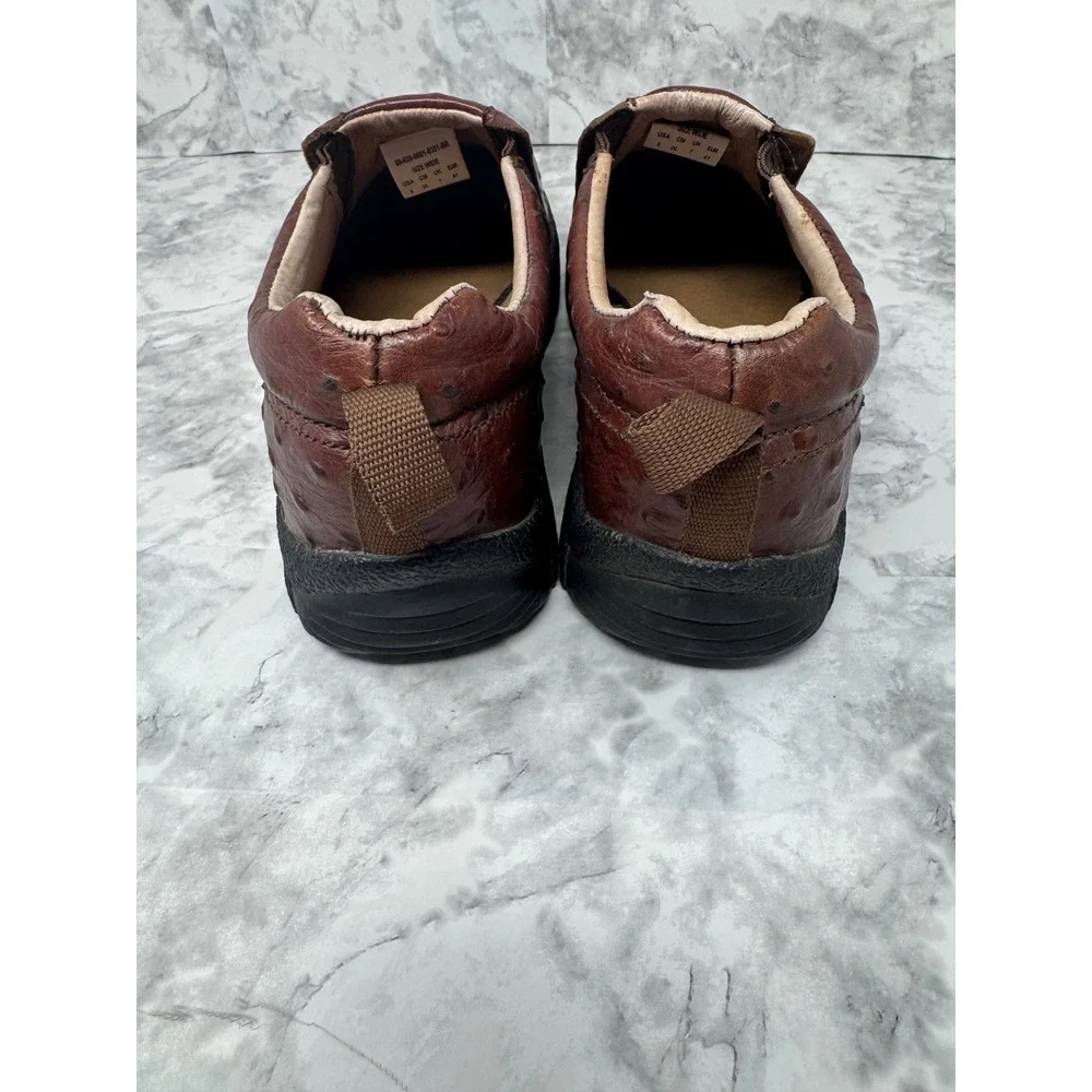 Roper‎ Men's Performance Ostrich Print Slip On Shoes Brown Leather Loafers